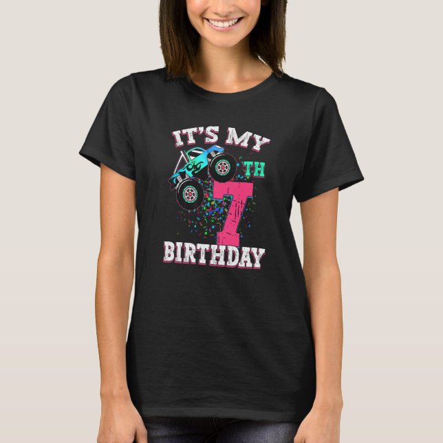 Camiseta Garota de 7 anos 7 de aniversário Monstro Garoto C (Frente)