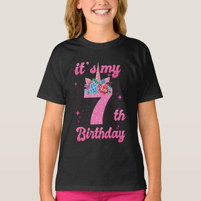 Camiseta Garota de 7 anos, garotas de aniversário de 7 (Frente)