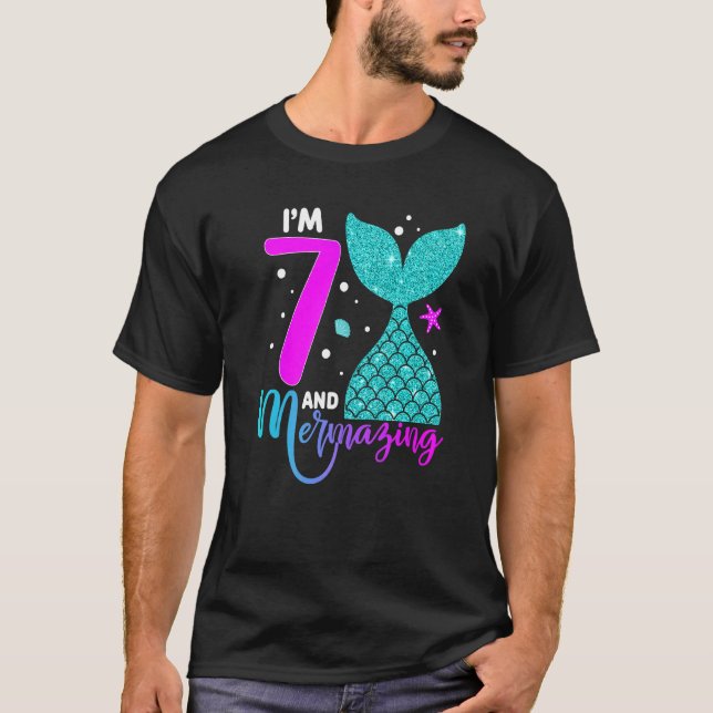 Camiseta Garota De 7 Anos Segunda 7 de Aniversário Sereia D (Frente)