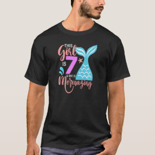 Camiseta Garota de 7 anos Sereia 7 Sétimo Aniversário Seve