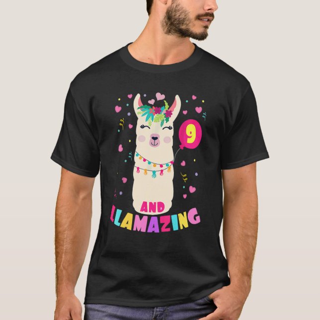 Camiseta Garota De 9 Anos De Idade, Cute Llama Alp (Frente)