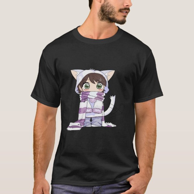 Camiseta Garota de Animação de Gato Chibi (Frente)