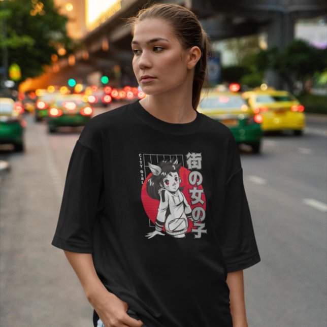 Camiseta Garota de Animação de Lobo Japonesa (Criador carregado)