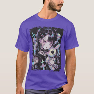 Camiseta Garota de Anime Bunny Goth Fofo EGirl Roupa Gótica