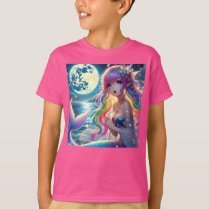 Camiseta Garota de Anime Cantando Luar Pixie Sereia Arco-ír