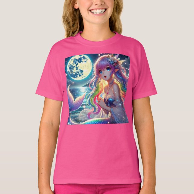 Camiseta Garota de Anime Cantando Luar Pixie Sereia Arco-ír (Frente)