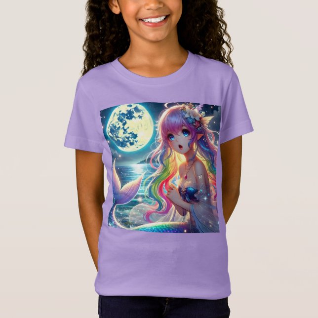 Camiseta Garota de Anime Cantando Luar Pixie Sereia Arco-ír (Frente)