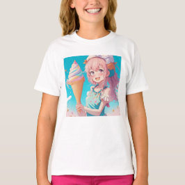 Camiseta Garota de anime Whimsical com Cone Sorvete