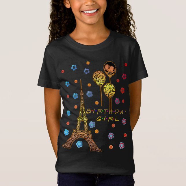 Camiseta Garota de aniversário da Torre Eiffel Paris dá lem (Frente)