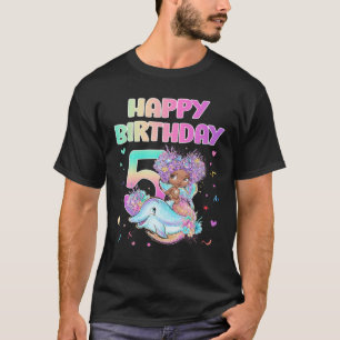 Camiseta Garota de Aniversário de 5 Anos Presente Sereia 5 