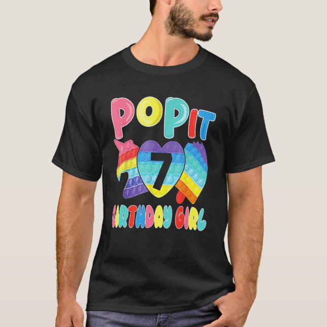 Camiseta Garota De Aniversário De 7 Ano De pop Para Festa D (Frente)