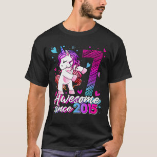 Camiseta Garota de aniversário de 7 anos do Unicórnio Flosn