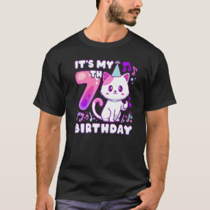 Camiseta Garota de aniversário de 7 anos, gatinho pop com d