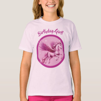 Camiseta "Garota de aniversário!" Design Pink Pegasus Fanta