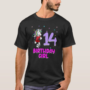 Camiseta Garota de Aniversário do 14 de Futebol do Unicórni