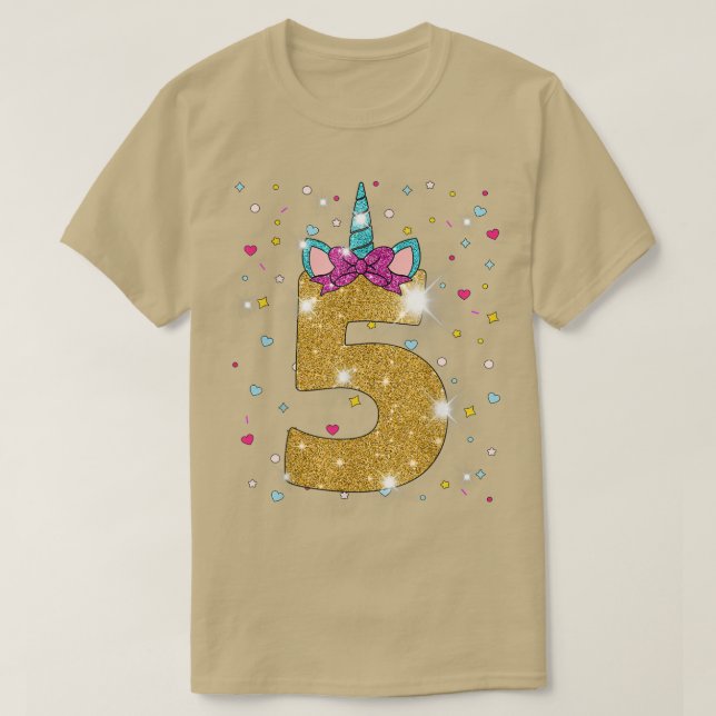 Camiseta Garota de Aniversário do 5 Unicórnio, 5 Anos (Frente do Design)