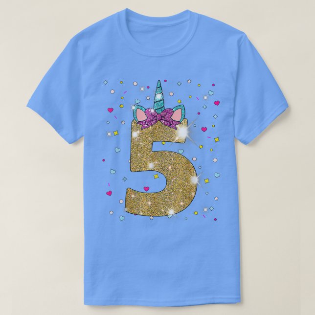 Camiseta Garota de Aniversário do 5 Unicórnio, 5 Anos (Frente do Design)