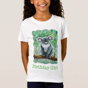 Camiseta Garota de aniversário do Urso Koala na frente e at