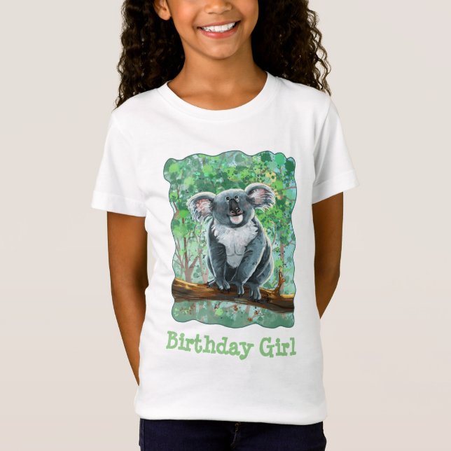 Camiseta Garota de Aniversário do Urso Koala na Frente e Tr (Frente)