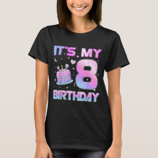 Camiseta Garota de Aniversário É Meu 8º Aniversário Festa d