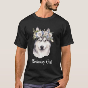 Camiseta Garota de Aniversário Husky para Meninas que Amam 