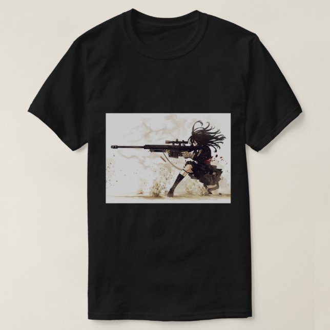 Camiseta Garota de Atirador Militar Anime (Frente do Design)