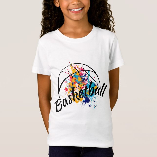 Camiseta Garota de Basquete de Aquarela (Frente)