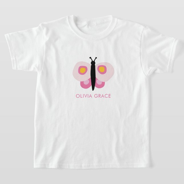 Camiseta Garota de Borboleta Rosa Personalizada (Postura )