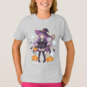 Camiseta Garota de Bruxa Bonita do Dia das Bruxas Crianças 