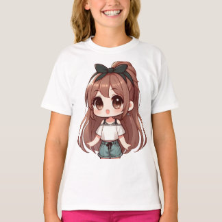 Camiseta Garota de Cartoon Adorável