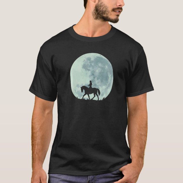 Camiseta Garota de Cavalgada de Cavalo de Lua Cheia Eqüestr (Frente)