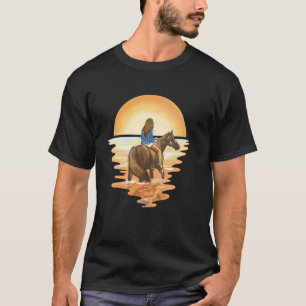 Camiseta Garota de Cavalo Montando Cavalo No Animal de Arte