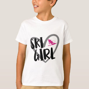 Camiseta Garota de Esqui Coração Divertido Esqui Para Esqui