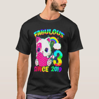 Camiseta Garota de Gato Gota Fabulosa De aniversário de 3 a