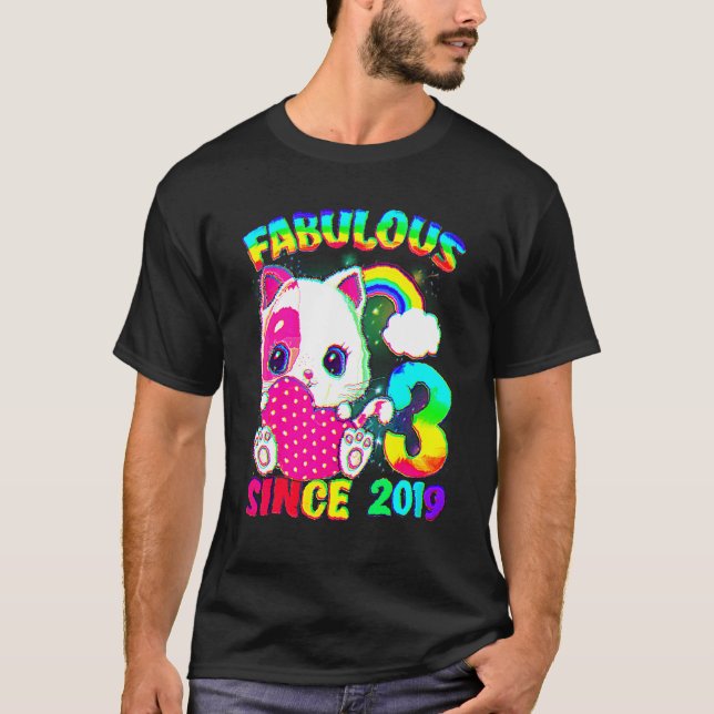 Camiseta Garota de Gato Gota Fabulosa De aniversário de 3 a (Frente)