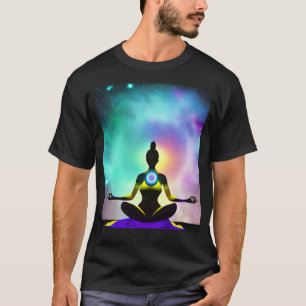 Camiseta Garota de Ioga Fêmea Saudação ao Sol Meditação Cha