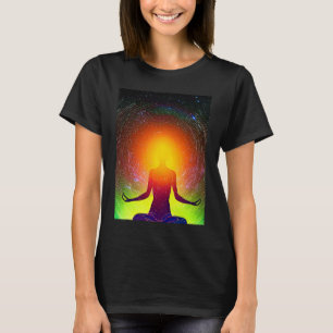 Camiseta Garota de Ioga Fêmea Saudação ao Sol Meditação Cha