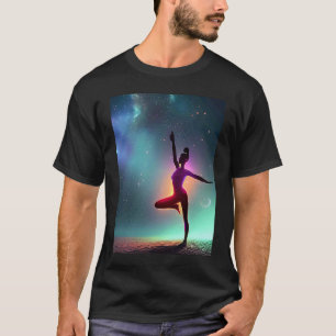 Camiseta Garota de Ioga Fêmea Saudação ao Sol Meditação Cha