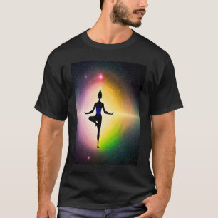 Camiseta Garota de Ioga Fêmea Saudação ao Sol Meditação Cha