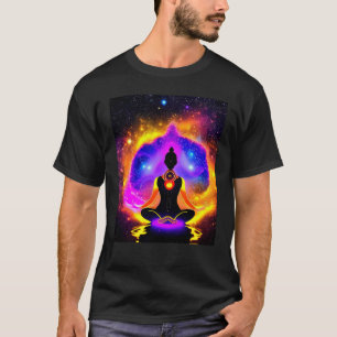 Camiseta Garota de Ioga Fêmea Saudação ao Sol Meditação Cha
