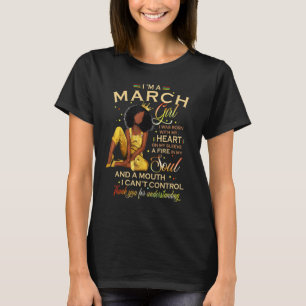 Camiseta Garota de Março Aniversário Melanin Afro Queen Par