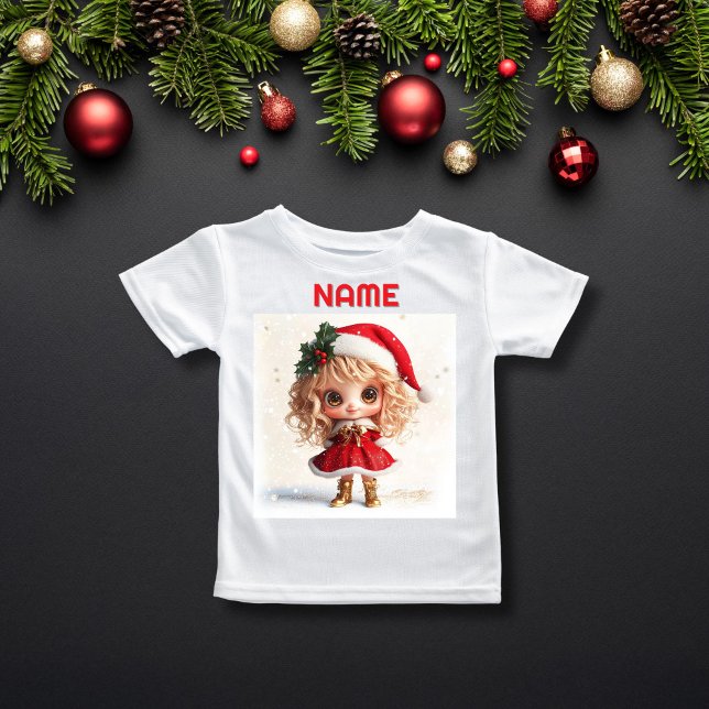 Camiseta Garota de Natal Adorável com o NOME PERSONALIZADO  (Criador carregado)
