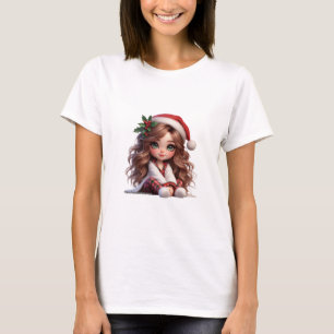 Camiseta Garota de Natal bonita com arte de Papai Noel
