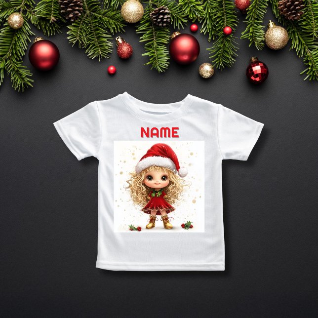 Camiseta Garota de Natal Quirky com nome Holly PERSONALIZAD (Criador carregado)