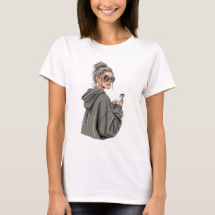 Camiseta Garota de Streetwear Urbano com Capuz Gigante e Ch