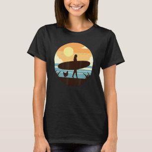 Camiseta Garota de Surfe Mulher & Galinha Retro Vintage Sur