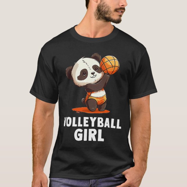 Camiseta Garota De Voleibol Cuja Panda De Bebê E Voleibol (Frente)