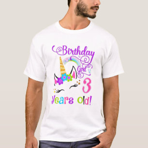 Camiseta Garota do aniversário de 3 anos de Unicórnio Bon