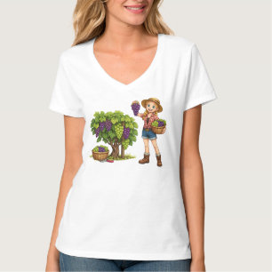 Camiseta Garota do campo colhendo uvas, arte da colheita da