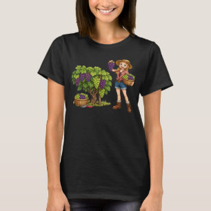 Camiseta Garota do campo colhendo uvas, arte da colheita da